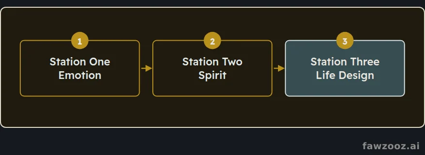 Three stations, one journey: from understanding emotions, to a soul connected with Allah, to a life designed with intention.