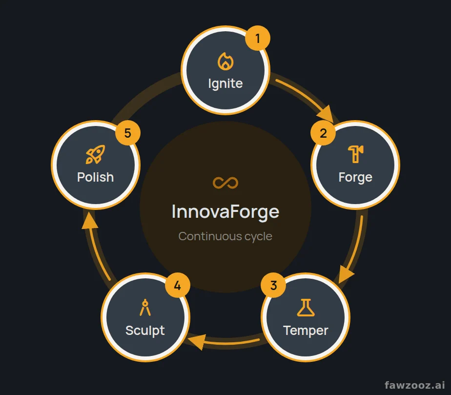 The InnovaForge cycle. Learnings from Polish feed the next Ignite.