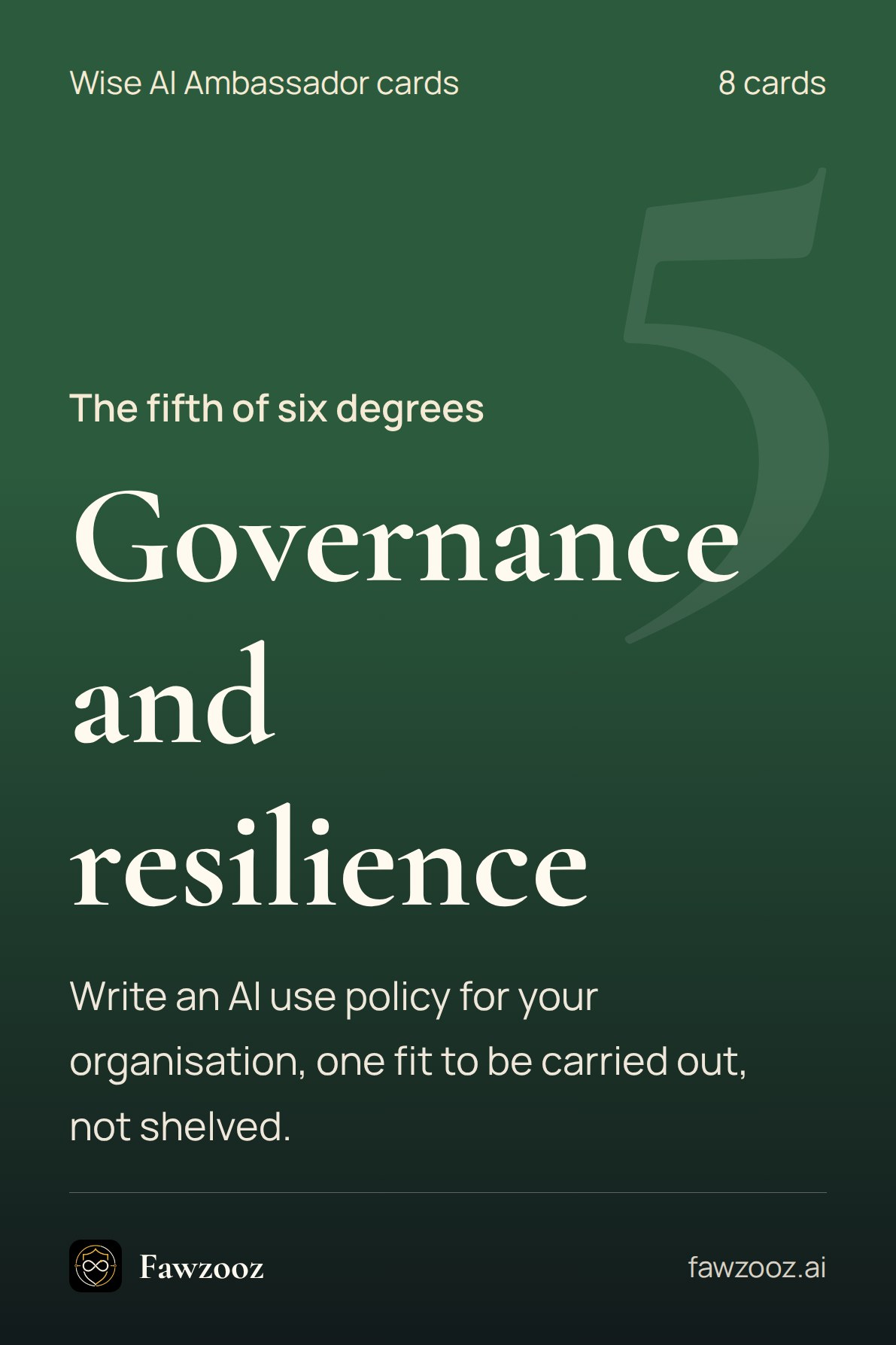 Governance and resilience · Cards for the fifth degree of the Wise AI Ambassador